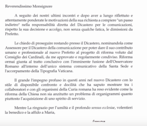 VIGANÒ SI È DIMESSO DA PREFETTO. IL PAPA LO NOMINA ASSESSORE. LE DUE LETTERE. Schermata 2018 03 21 Alle 12.23.54 300x258