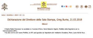 VIGANÒ SI È DIMESSO DA PREFETTO. IL PAPA LO NOMINA ASSESSORE. LE DUE LETTERE. Schermata 2018 03 21 Alle 12.27.20 300x122