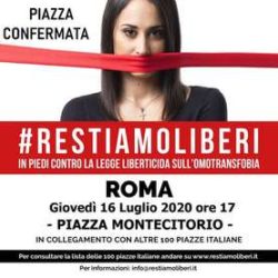 IL DDL ZAN CREA CLIMA DI ODIO. DOMANI IN PIAZZA A ROMA. Restiamo Liberi 250x250
