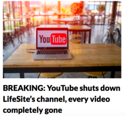 Big Tech all'Attacco di Chi Difende la Vita. YouTube Cancella LifeSiteNews. Schermata 2021 02 11 Alle 15.10.42 250x230