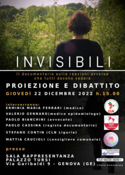 La Censura di Bassetti sugli Effetti Avversi del Siero. Una Vergogna. Pro Memoria. Locandina Documentario INvisibili Genova Comune 22 12 2022 250x350