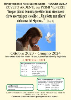 Iniziative ed Eventi a Brescia, Modena, Reggio Emilia e Roma. Reggio Emilia RnS Roveto Ardente Nei Primi Venerdi Del Mese 250x352