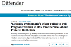 Pfizer ha Celato alle Donne Incinte i Rischi del Siero. The Defender, The BMJ. Schermata 2023 11 18 Alle 09.44.22 250x166
