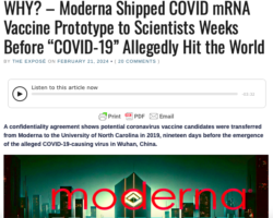 La Strana Consegna di Siero anti-Covid Moderna Settimane prima dell'Allarme Cinese. The Exposé. Schermata 2024 02 23 Alle 09.35.06 250x200