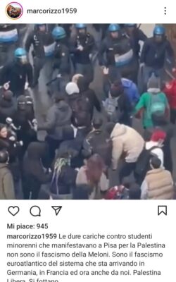 La Vergogna delle Botte di Polizia contro gli Studenti a Pisa. Violenza Euro-Atlantista. Rizzo Palestina Botte 250x400