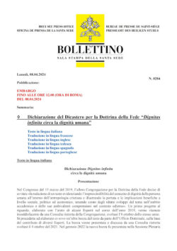 Dignitas Infinita, il Nuovo Documento Vaticano sulla Dignità Umana. Dignitas Infinita 250x354