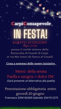 2024 06 22 19.00 Carpi MO Cena A Sostegno Di Carpi Consapevole 250x444