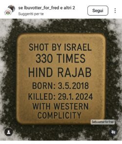 Gaza, Continua la Mattanza dei Giornalisti. Picco di Suicidi nell'Esercito Israeliano, 7500 in Cura Mentale dopo Gaza. Hind Pietra 250x295