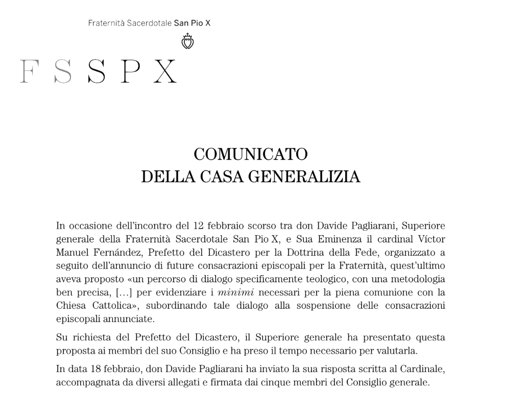 fsspx comunicato lefebvre