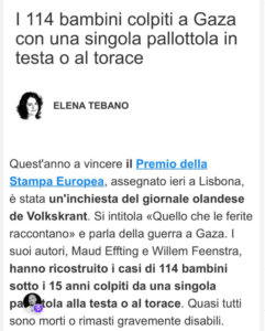 I 114 Bambini Bersaglio dei Cecchini IDF a Gaza - Testa o Petto - . Premio Europeo a Film Olandese. gaza bambini idf